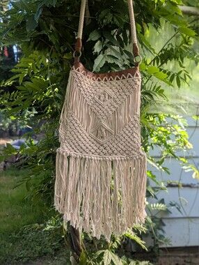 Handwoven Mossimo Supply Co Macrame Fringe Shoulder Bag in Cream